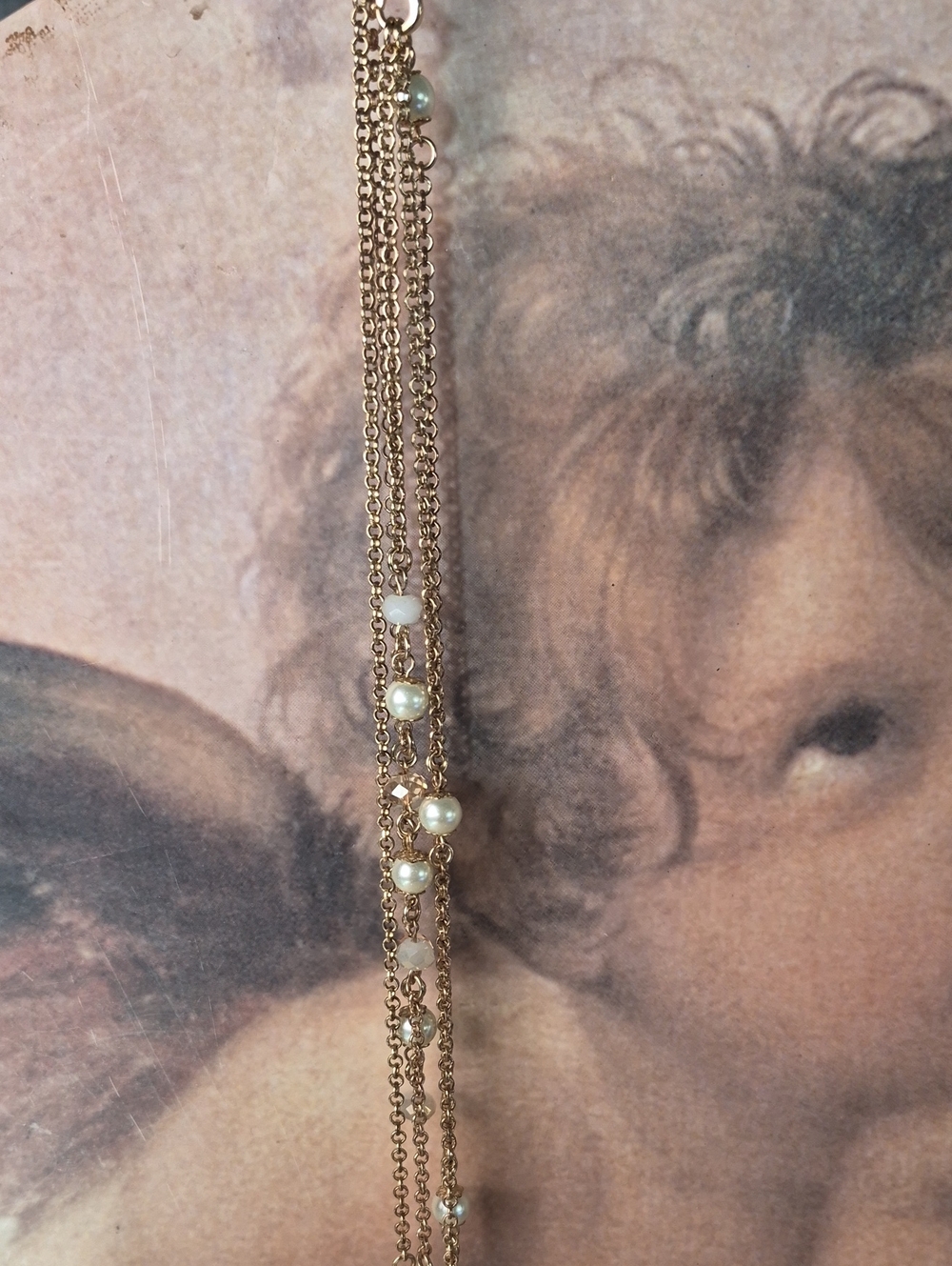 Chico's Gold Multi-Strand Necklace with Pearl Accents